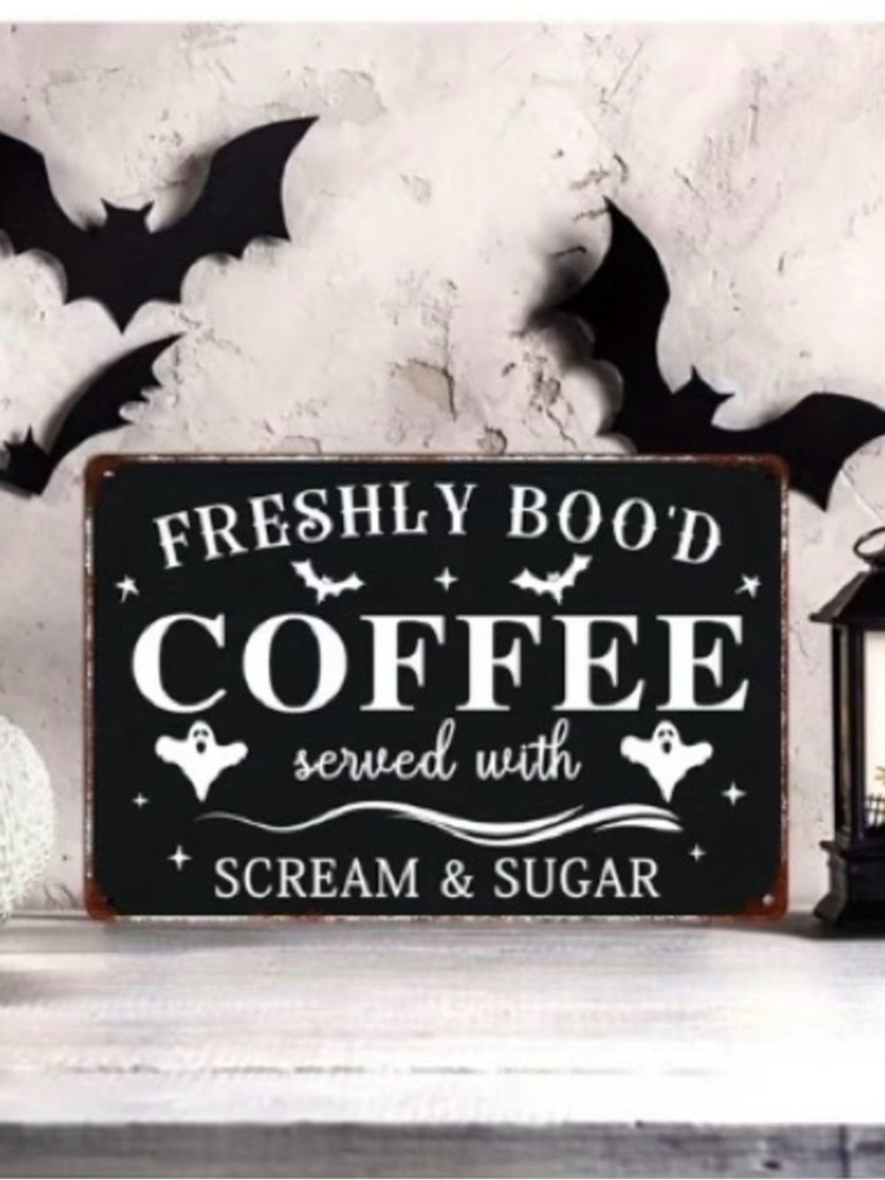Halloween Black 'Freshly Boo'd Coffee' Wall Sign by